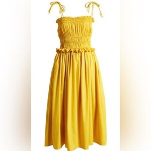 En Saison Ida Cotton Yellow Smocked sleeveless midi dress size small